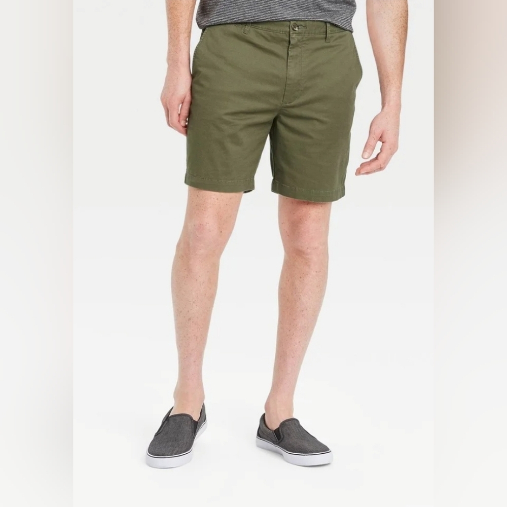 NWT Men’s Goodfellow & Co. Tech Shorts Flat Front 7/9 Inch Olive Green